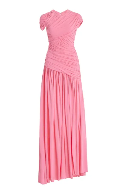 Monique Lhuillier Draped Crepe-jersey Gown In Pink