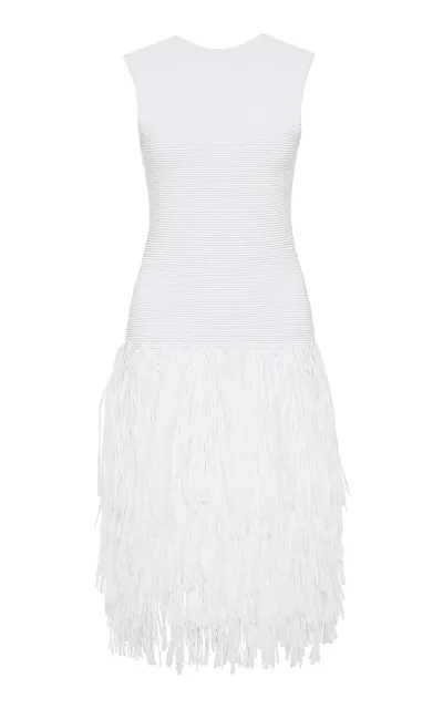 Aje Rushes Fringed Knit Mini Dress In White