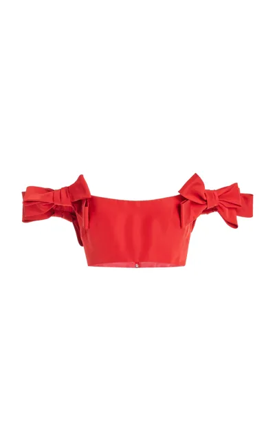 Monique Lhuillier Bow-detailed Silk Faille Cropped Top In Red