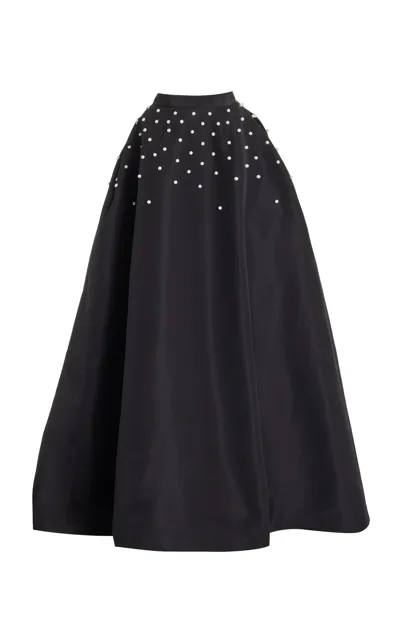 Monique Lhuillier Pearl-embroidered Silk Faille Ball Skirt In Black