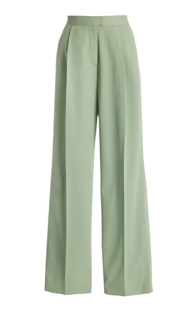 Oscar De La Renta Wide Leg Silk Georgette Pant In Green