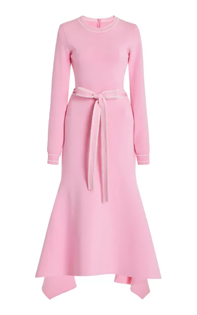 Monique Lhuillier Handkerchief Hem Knit Midi Dress In Pink