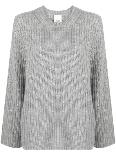 Allude Rhinestone-embellished Ribbed-knit Jumper In Grey