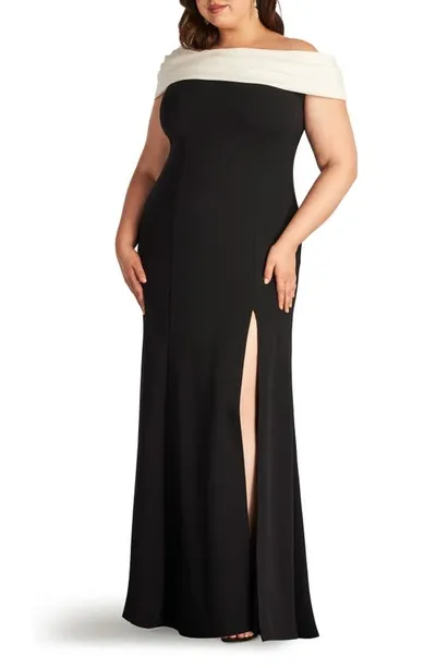 Tadashi Shoji Dalton Two-tone Off-shoulder Gown- Plus Size In Ivory Black