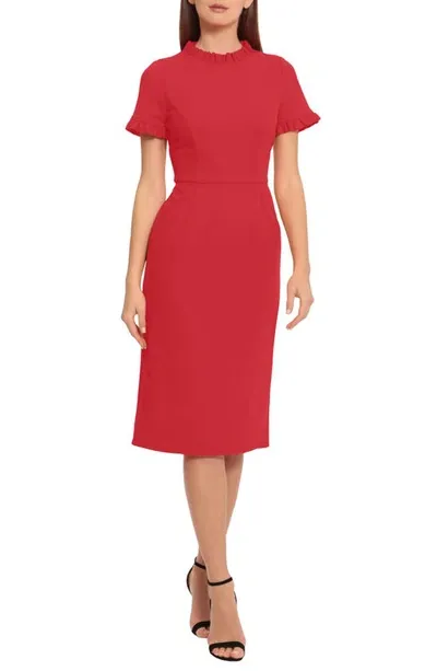 Maggy London Ruffle Sheath Dress In Barbados Cherry