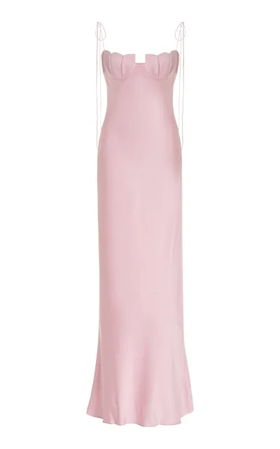 Anna October Tulip Satin Maxi Dress In Pink