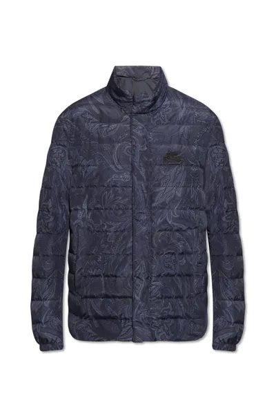 Etro Paisley Print Quilted Down Jacket In Navy