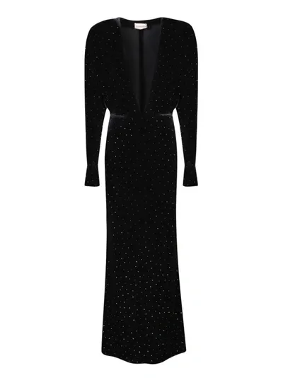 Alexandre Vauthier Glittered Velvet Long Dress In Black