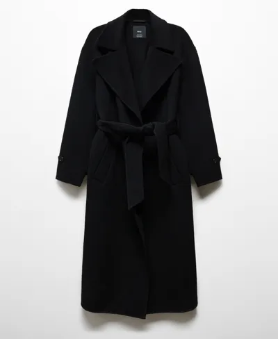 Mango Manteau Fait Main Avec Ceinture In Black