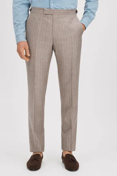 Reiss Mocha Slim Fit Wool-silk-linen Trousers