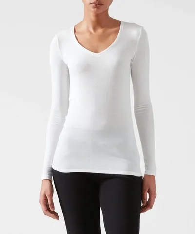 Atm Anthony Thomas Melillo Modal Rib Long Sleeve V-neck Tee In White