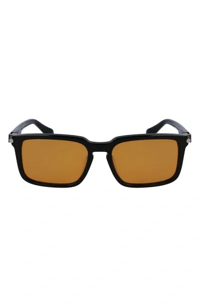 Ferragamo Men's Gancini Evolution Acetate Rectangle Sunglasses In Black/orange