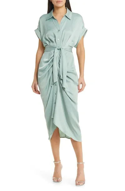 Steve Madden Women's Tori Tie-front Midi Shirtdress In Misty Jade