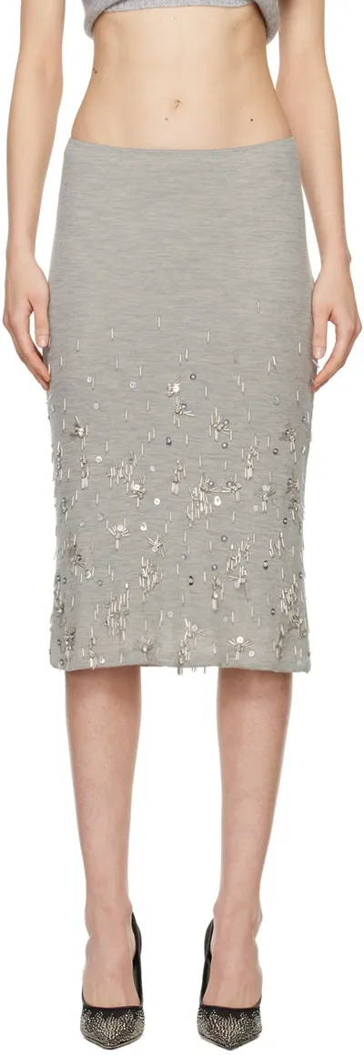 Christopher Esber Gray Crystal Cluster Midi Skirt In Grey Melange