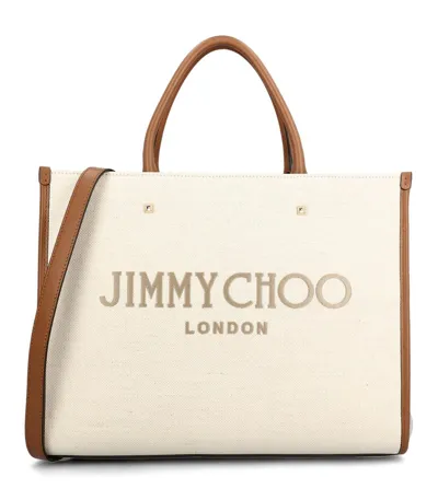 Jimmy Choo Avenue Logo Embroidered Medium Tote Bag In Beige