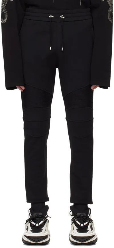 Balmain Black Flocked Sweatpants In Eab Noir/blanc