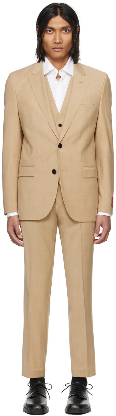 Hugo Beige Slim-fit Suit In Medium Beige 267