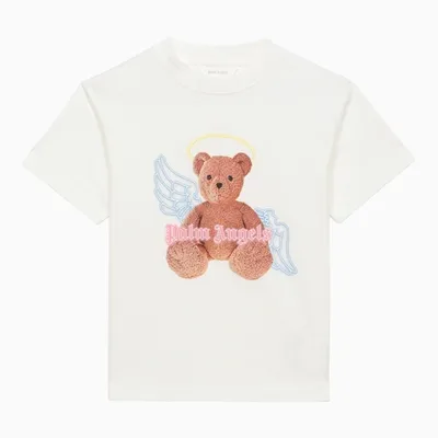 Palm Angels Kids' Angel Bear-print Cotton T-shirt In Ivory