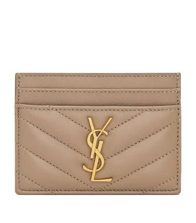 Saint Laurent Cassandre Matelassé Leather Cardholder In Beige