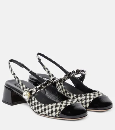 Miu Miu Gingham Patent Mary Jane Slingback Pumps In Nero