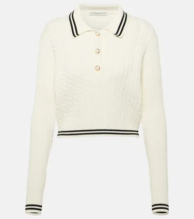 Alessandra Rich Cable-knit Polo Sweater In White