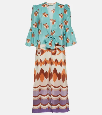 Adriana Degreas Vintage Printed Silk Maxi Dress In Blue