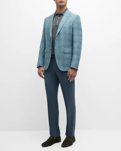 Zegna Men's Tonal Plaid Sport Coat In Aqua Check