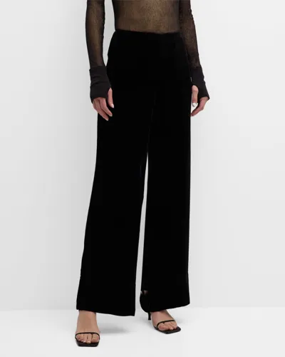 Totême Velvet Wide-leg Pants In Black