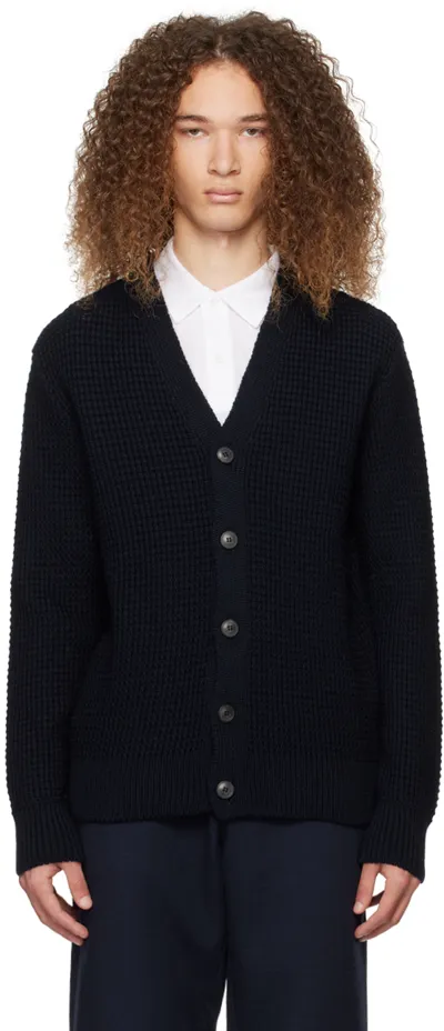 Sunspel Navy Y-neck Cardigan