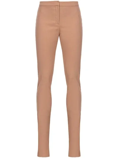 Pinko Skinny-cut Ankle-slits Trousers In Brown