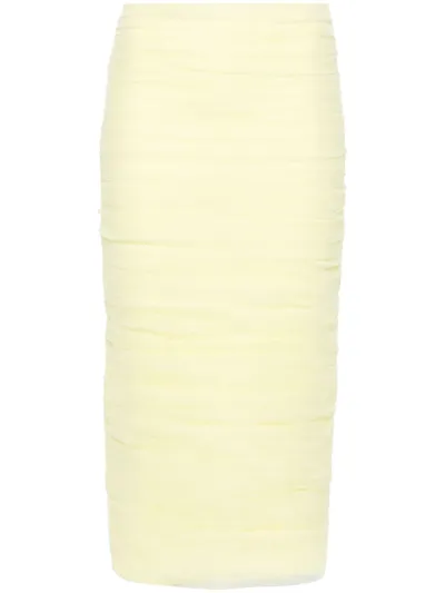 Anouki Yellow Draped Tulle Pencil Skirt