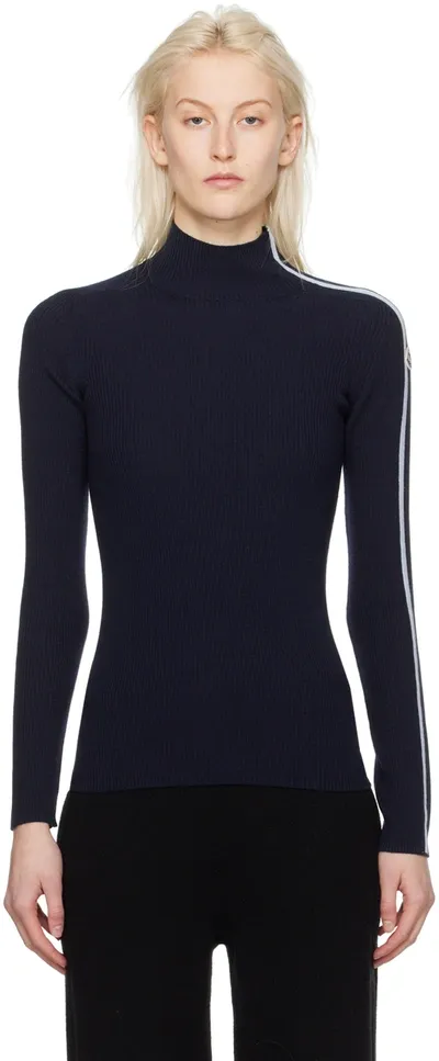 Moncler Navy Striped Turtleneck In 蓝色