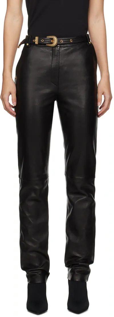 Balmain Belted Leather Straight Pants In Black