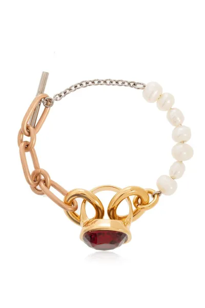 Marni Ring Pendant Chunky Chain Embellished Bracelet In Golden