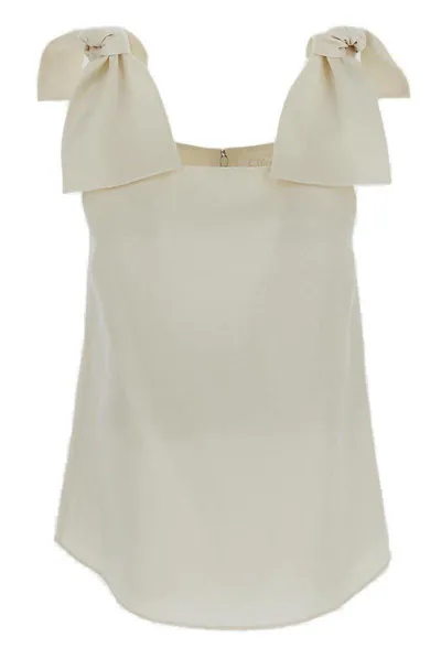 Chloé Bow-strapped Square-neck Tank Top In Beige