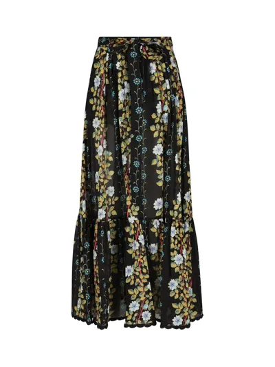 Etro Printed Cotton High Rise Midi Skirt In Multi,black