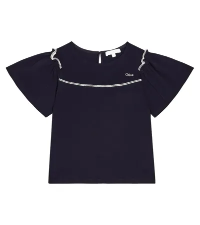 Chloé Kids' Cotton Jersey T-shirt In Blue