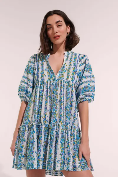 Poupette St Barth Mini Dress Aria In Blue Waves Flowers