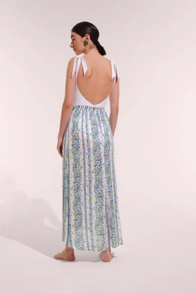 Poupette St Barth Long Skirt Bilitis In Blue Waves Flowers