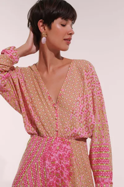 Poupette St Barth Long Dress Ilona In Pink Verti Batik