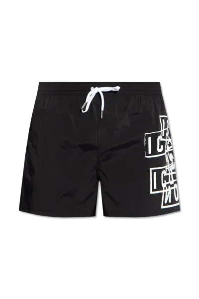 Dsquared2 Logo Print Drawstring Swimming Shorts In Black