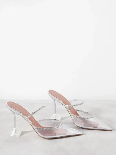 Amina Muaddi Gilda Crystal-embellished Pvc Mules In Neutrals