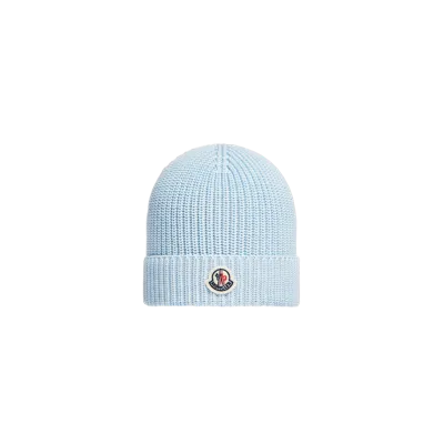 Moncler Kids' Cotton Beanie Blue In Bleu