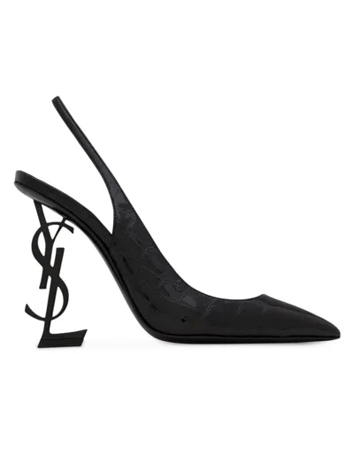 Saint Laurent Opyum Leather Slingback Pumps In Black