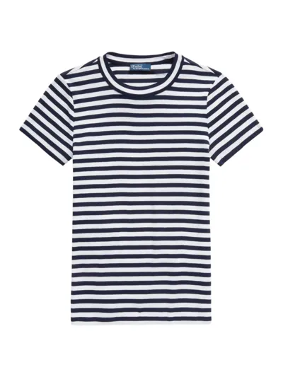 Polo Ralph Lauren Stripe-print Ribbed T-shirt In Cruise Navy White