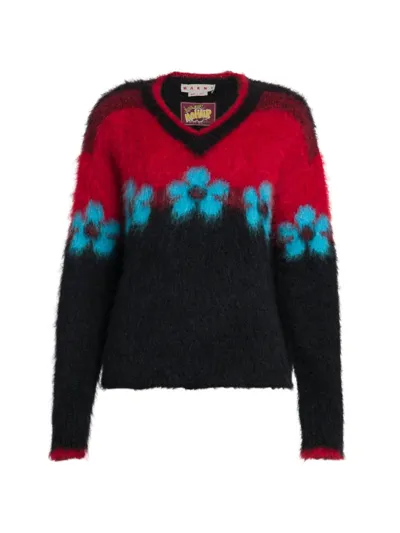 Marni Floral-motif Brushed-effect Jumper In Black