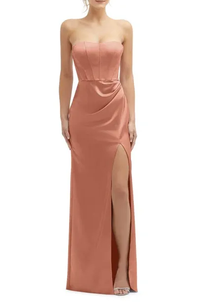 After Six Corset Strapless Charmeuse Gown In Copper Penny