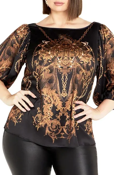 City Chic Ivanna Florentine Print Top In Gold Lavish