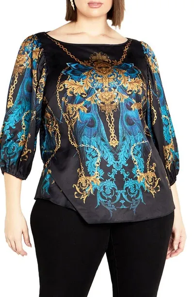 City Chic Ivanna Florentine Print Top In Black