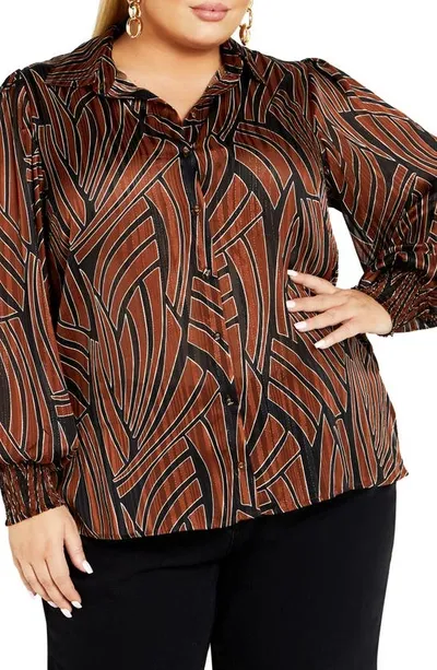 City Chic Madelyn Metallic Button-up Shirt In Linear